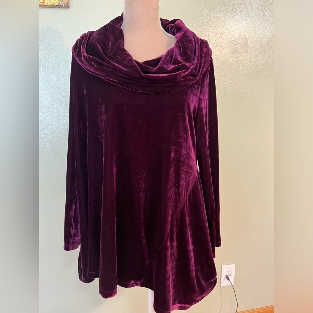 Soft Soundings Womens Burgundy Velvet Cowl Neck Holiday Casual Tunic Top LP